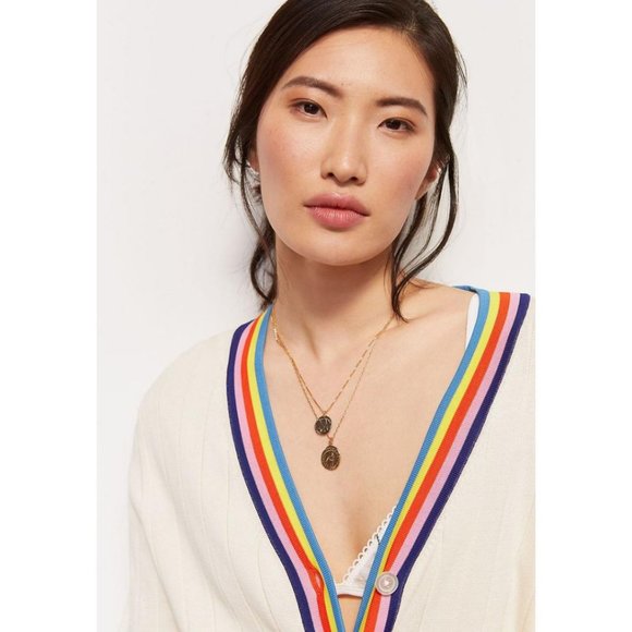 Kule Anthropologie Rainbow Contrast Cardigan Cream Multi Size Medium - Picture 2 of 10